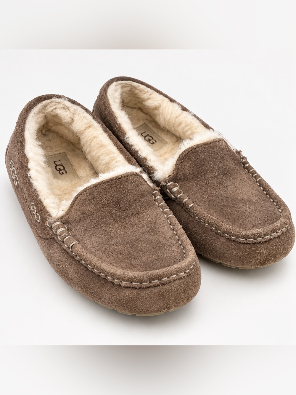 UGG Ansley Women’s Suede Shearling Moccasin Slippers Brown Size 9